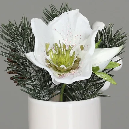 fleurs composition Hellebore, sapin et baies artificielle en pot 14 cm