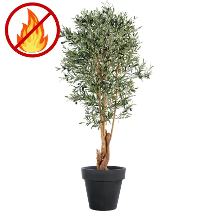 OLIVIER artificiel NEW tronc noueux 170 cm  (olives noires) ANTI FEU en pot