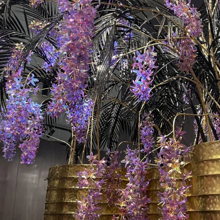 Branche LURIOSUM artificielle 85 cm irisée mauve avec branche de parlour noir