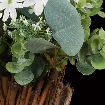 détails Bouquet champêtre artificiel sur fagot bois 24 cm