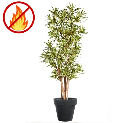 Dracena artificiel (ou DRACAENA) Reflexa new 150 ou 180 cm ANTI FEU vert crème dans un pot rond
