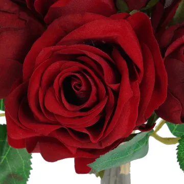 Rose rouge velours de bouquet artificiel - détail rose ouverte