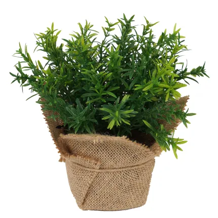 THYM artificiel en pot toile de jute 18 cm