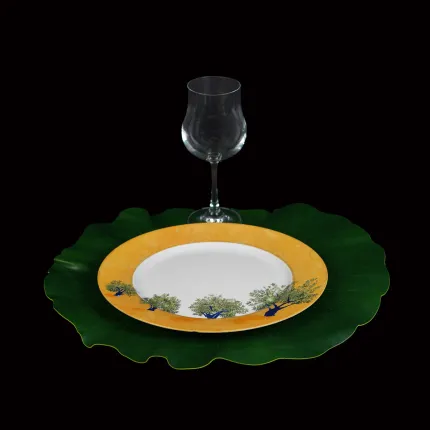 set de table feuille nénuphar artificiel diam  40 cm avec une assiette et un verre