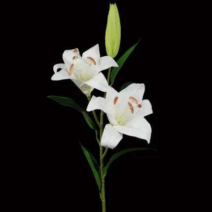 LYS artificiel blanc 2 fleurs 1 bouton 84 cm - détails