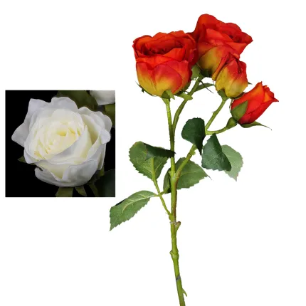 ROSE artificielle 40 cm - orange et crème