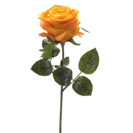 ROSE artificielle  jaune orange 45 cm - fond blanc