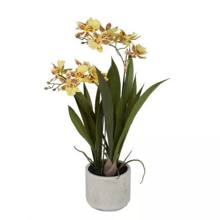 ORCHIDEE artificielle oncidium jaune en pot 47 cm - de face