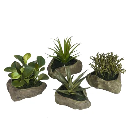 Succulente artificielle sur fausse rocaille 14 cm