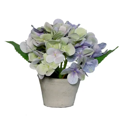 HORTENSIA artificiel dégradé bleu violet vert 15 cm en pot - vu de face