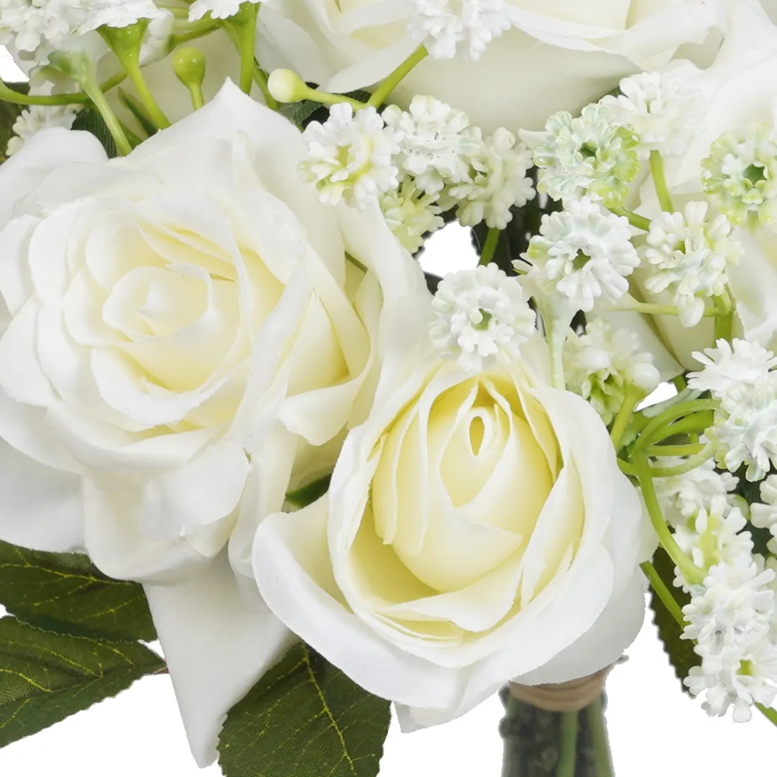 bouquet artificiel de ROSES et Gypsophiles 28 cm crème - détails