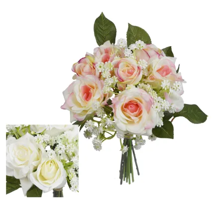 bouquet artificiel de ROSES et Gypsophiles 28 cm