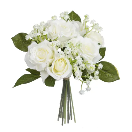 bouquet artificiel de ROSES et Gypsophiles 28 cm crème