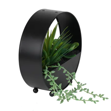 composition SUCCULENTE artificielle 20 cm dans coupe noir zinc - de profil