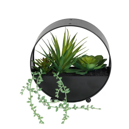 composition SUCCULENTE artificielle 20 cm dans coupe noir zinc