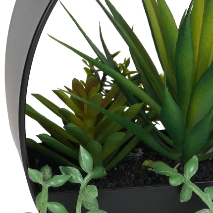 composition SUCCULENTE artificielle 20 cm dans coupe noir zinc - détails