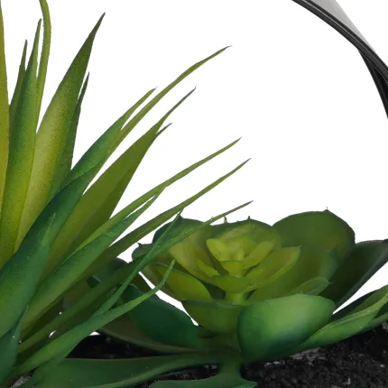composition SUCCULENTE artificielle 20 cm dans coupe noir zinc - succulentes