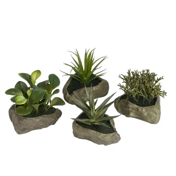 Succulente artificielle sur fausse rocaille 14 cm