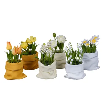 fleurs champêtre artificielles en pot tissu 15 à 16 cm 6 couleurs