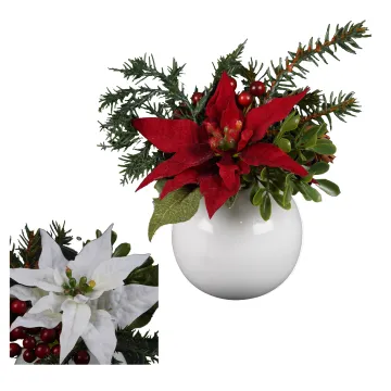 POINSETTIA artificiel 13 cm en pot - 2 couleurs