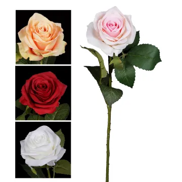 ROSE artificielle ouverte 53 cm - 4 couleurs