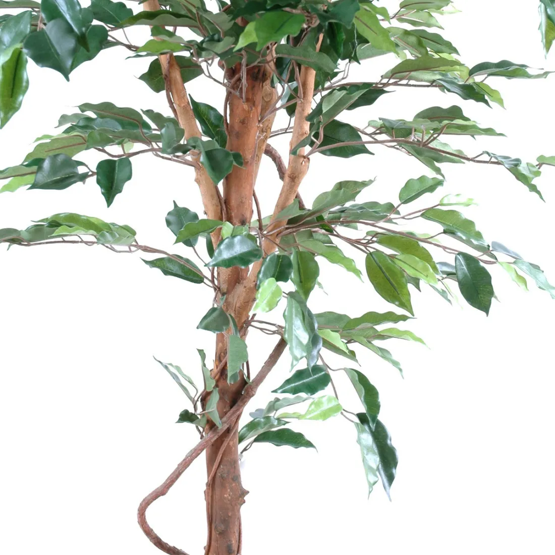 Ficus Artificiel 120 Cm - Arbre Faux Luxuriant Avec 588 Feuilles En Soie, Tronc Bois Naturel Torsadé Et Mousse Séchée, Plante Artificielle Intérieur Grand Format Pour Salon Et Chambre