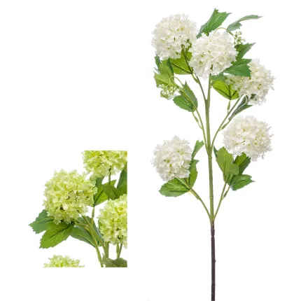 BOULE DE NEIGE ou VIBURNUM artificiel  75 cm vert clair et blanc