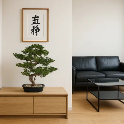 BONSAI pin artificiel  68 cm - mis en situation dans un salon