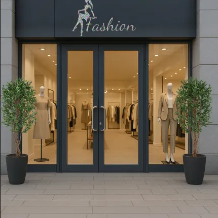 OLIVIER artificiel plast  tronc noueux  170 cm   en situation devant un commerce