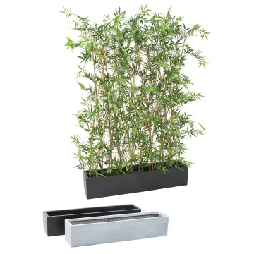 jardinière fiber L 100 cm H 20x20 cm avec une haie de bambou artificiel japenese plastique