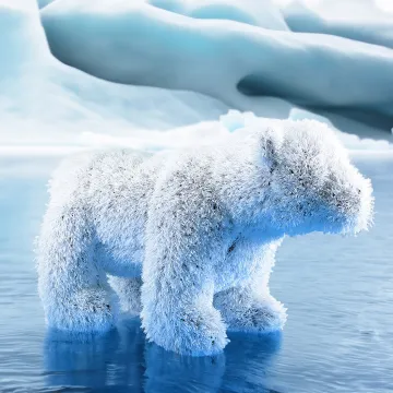 Ours blanc en gazon artificiel blanc - installé sur la glace