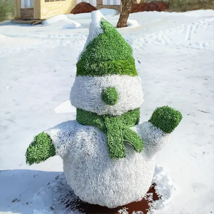 BONHOMME DE NEIGE en gazon synthétique déco de jardin enneigé