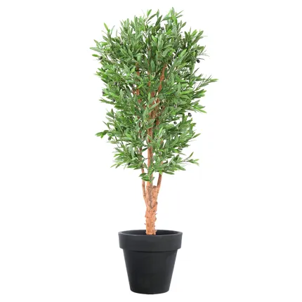 OLIVIER artificiel plastique  tronc noueux 140 cm  (olives ) dans un pot de présentation