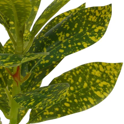 Mini plante artificielle 21 cm en pot - croton moucheté - détails feuilles