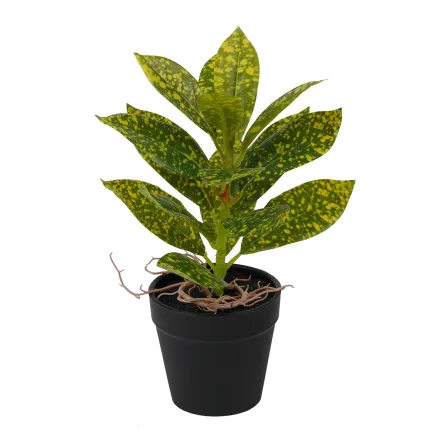 Mini plante artificielle 21 cm en pot - croton moucheté