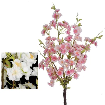 Branche de Cerisier artificiel fleuri 110 cm blanc et rose