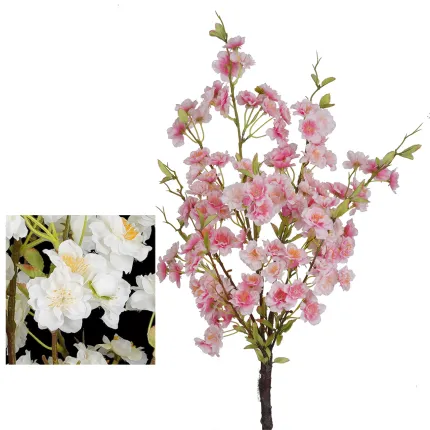 Branche de Cerisier artificiel fleuri 110 cm blanc et rose