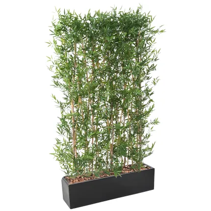 jardinière fiber L 100 cm 25x25 cm noir avec une haie de bambou artificiel japenese