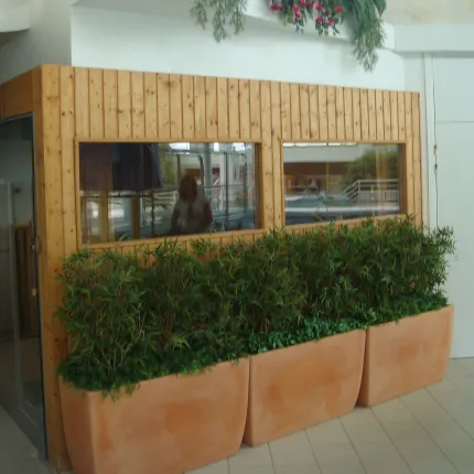 BAMBOU artificiel multitree ORIENTAL 100 à 220 cm devant un sauna