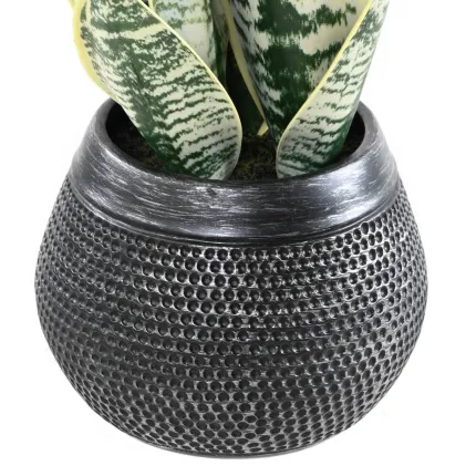SANSEVIERIA artificielle vert jaune 49 cm en pot déco - pot