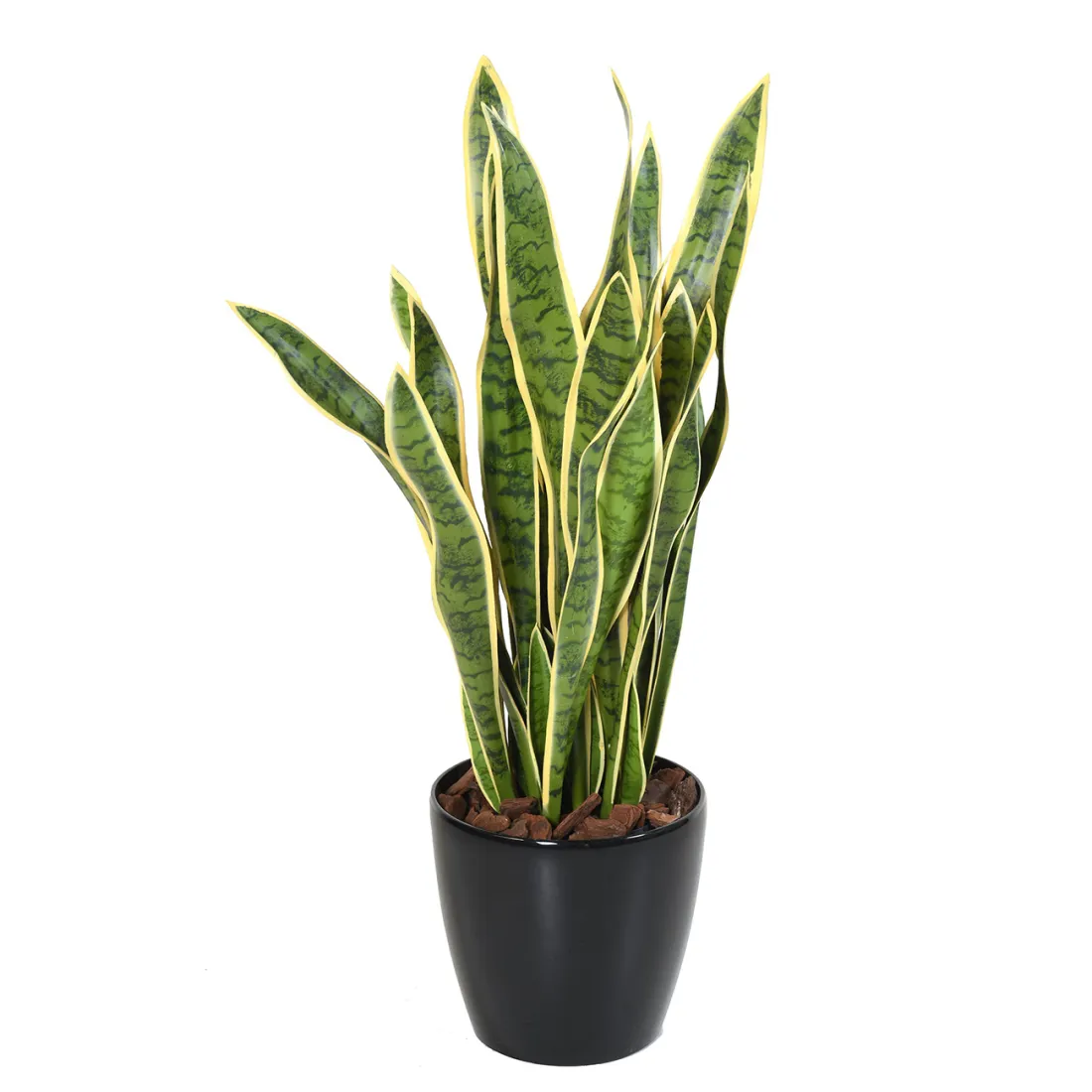 Sanseveria artificiel vert jaune ignifugé présenté en pot