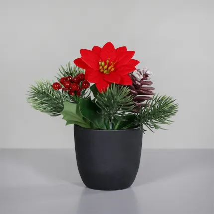 composition POINSETTIA artificiel 15 cm - détails sur fond