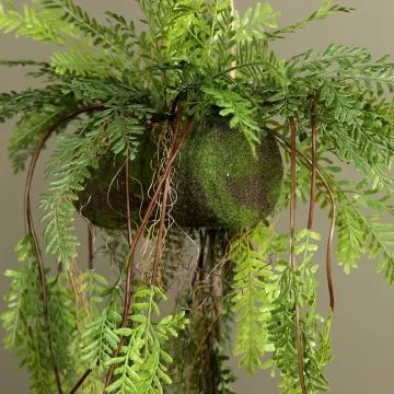 Suspension fougère 108 cm sur fausse bûche de bois - détail buche