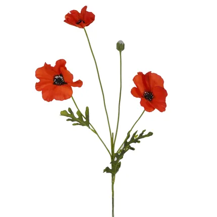 COQUELICOT artificiel 3 fleurons 65 cm orange rouge