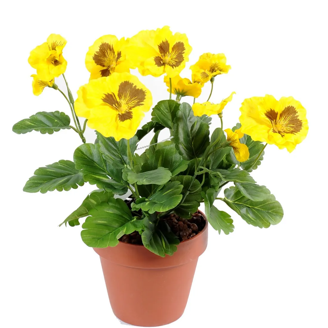 PENSEE artificielle jaune 27 cm en pot   marron