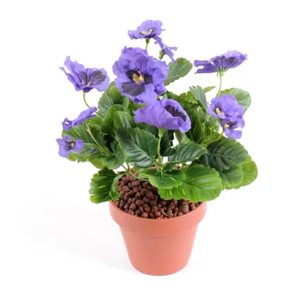 PENSEE artificielle violet 27 cm en pot marron
