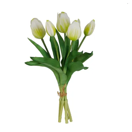 botte de 5 TULIPES artificielles blanche 31 cm