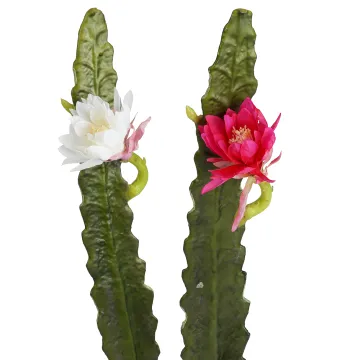 cactus cierge artificiel fleuri fushia ou blanc 52 cm
