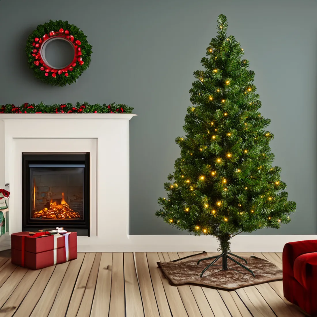 Sapin artificiel lumière du Nord 150 cm à 210 cm avec led - dans un salon