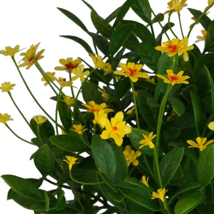 HELIANTHUS artificiel micro jaune 30 cm en pot  - détails fleurs et feuilles